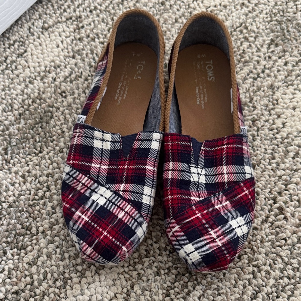 TOMS Red and Blue Plaid Alpargata